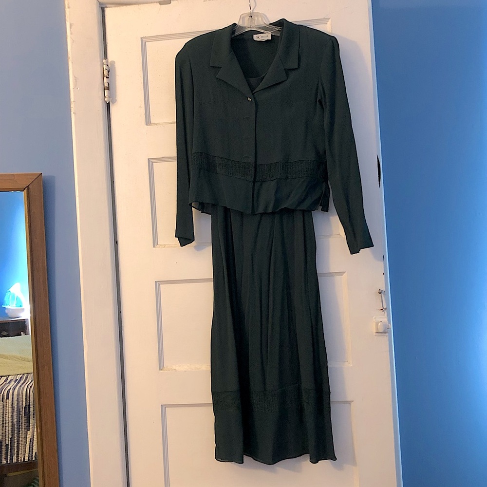 K Petite Green Dress & Jacket Set. 6P. Gauzy flowy lovely!